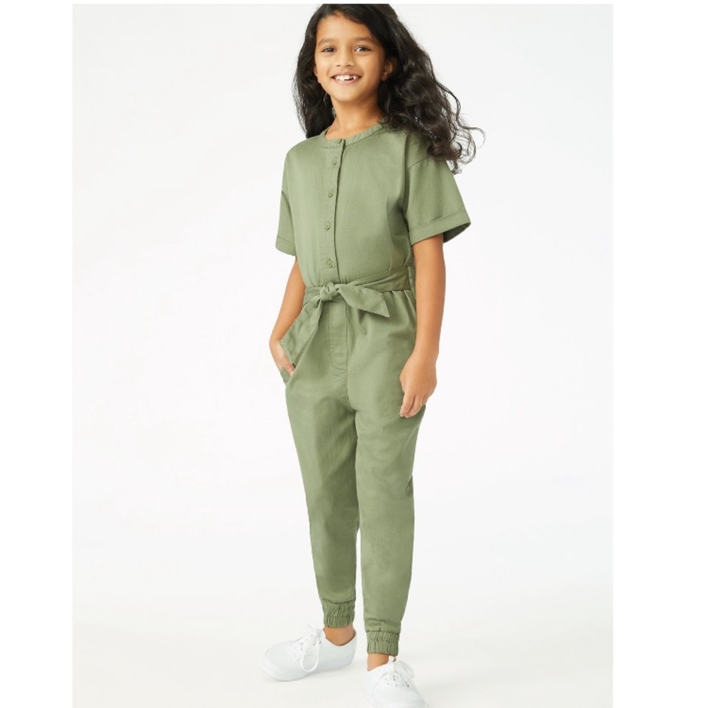 Free Assembly Girls Short Sleeve Belted Jumpsuit Size XL (14/16)